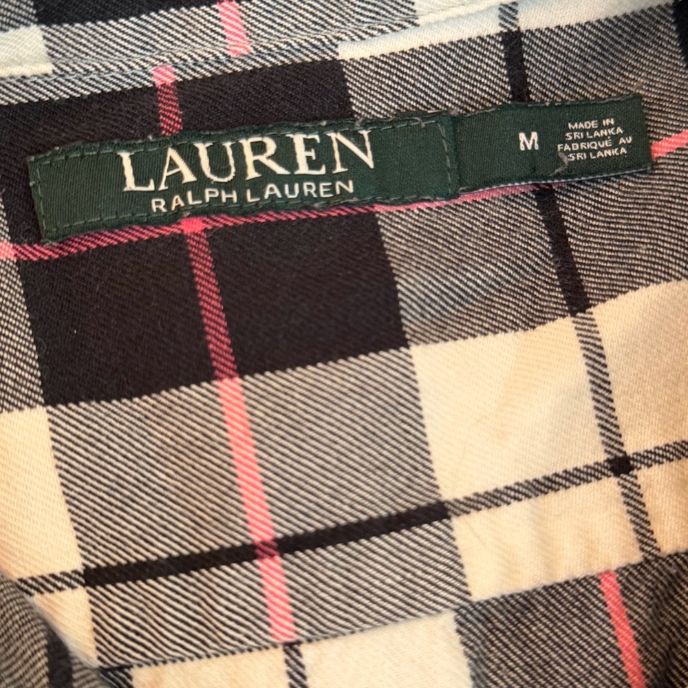 Lauren Ralph Lauren Womens M Black Pink Plaid Flannel Shirt Outdoor Preppy Check - Picture 8 of 11